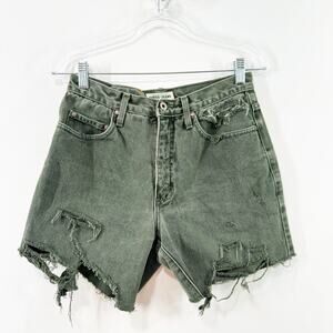 Vintage Guess Cutoff Shorts Green Denim Distressed Destroyed Beach Casual Size 4